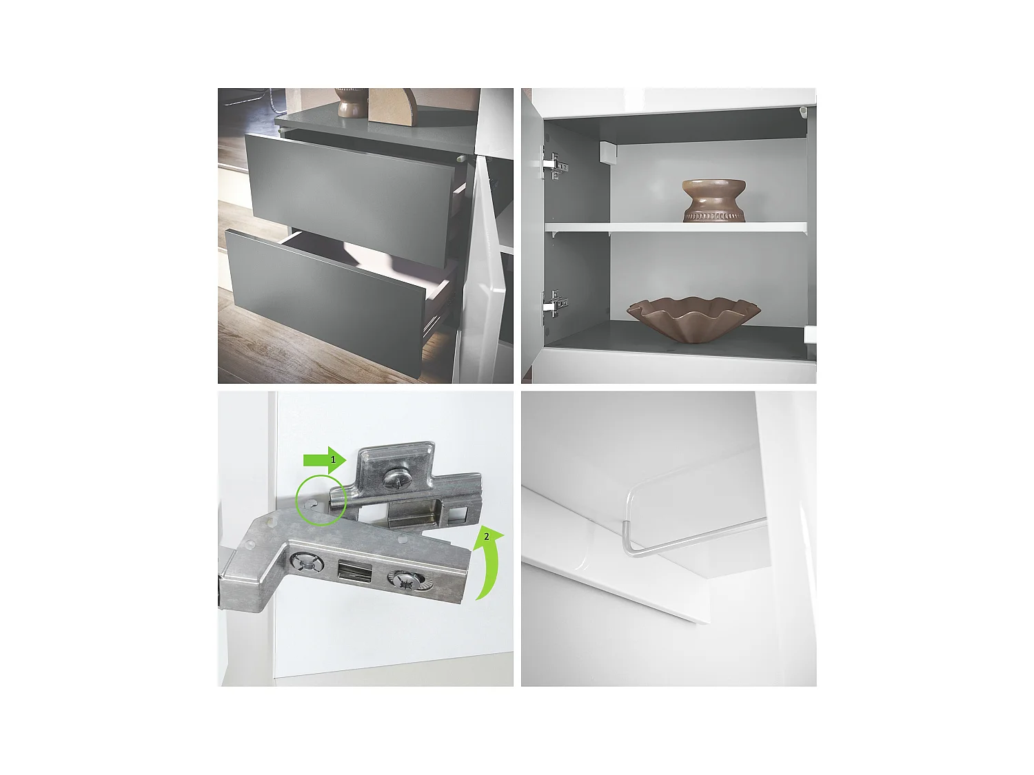 GARDEROBE Carlton Paneel in Grau Hochglanz