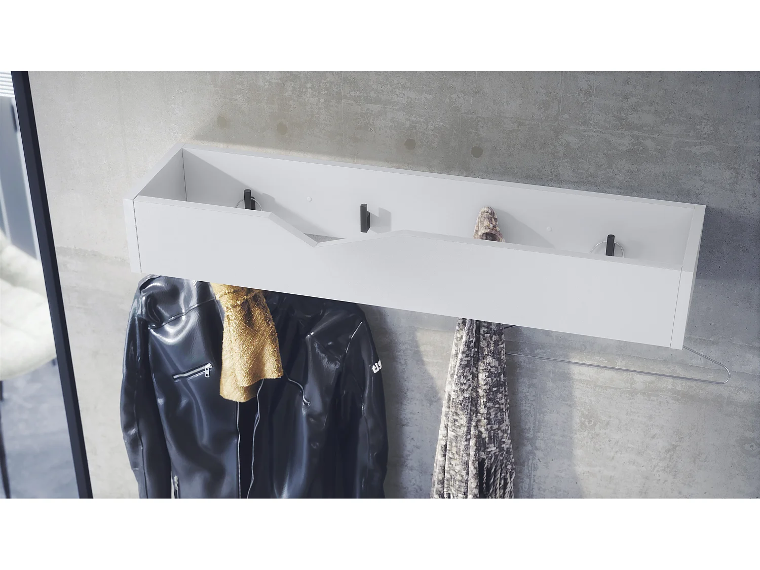 Porte-manteau crochets muraux panneau de penderie Kolmio, corps blanc mat, façade blanc mat 83,5 x 12,5 x 21 cm