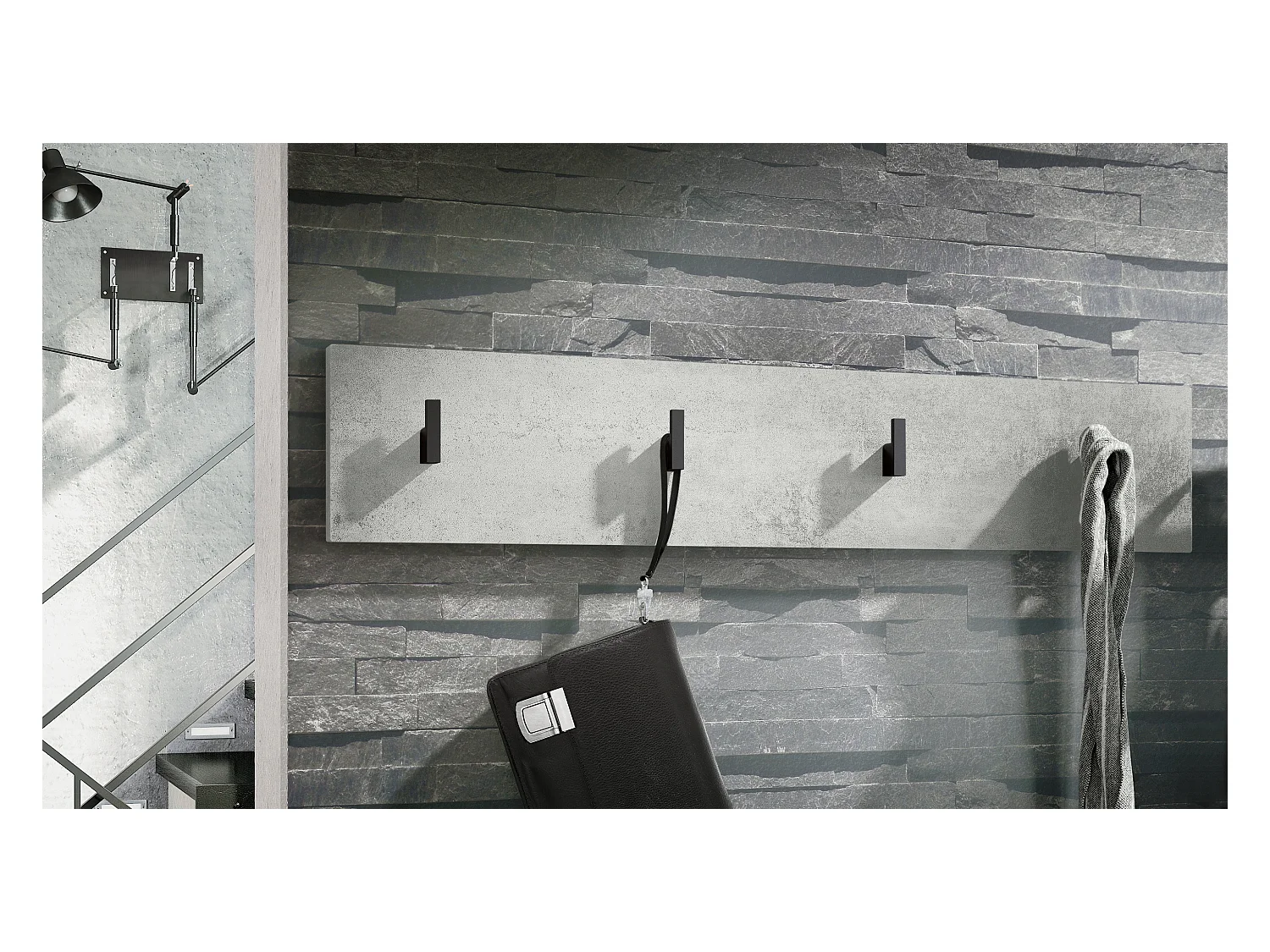 Wandgarderobe Garderobenleiste Garderobenpaneel Linea V2 in Beton Oxid Optik