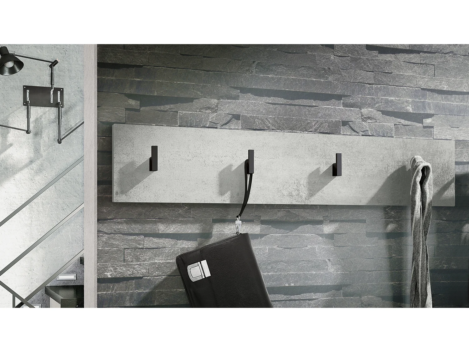 Wandgarderobe Garderobenleiste Garderobenpaneel Linea V2 in Beton Oxid Optik