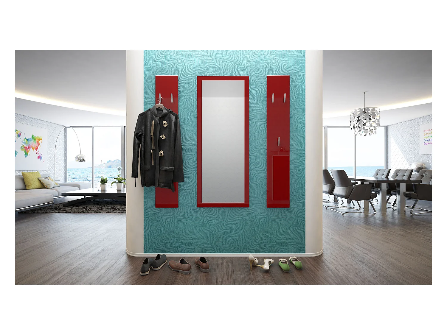 Ensemble de meubles d'entrée Spot en Bordeaux haute brillance