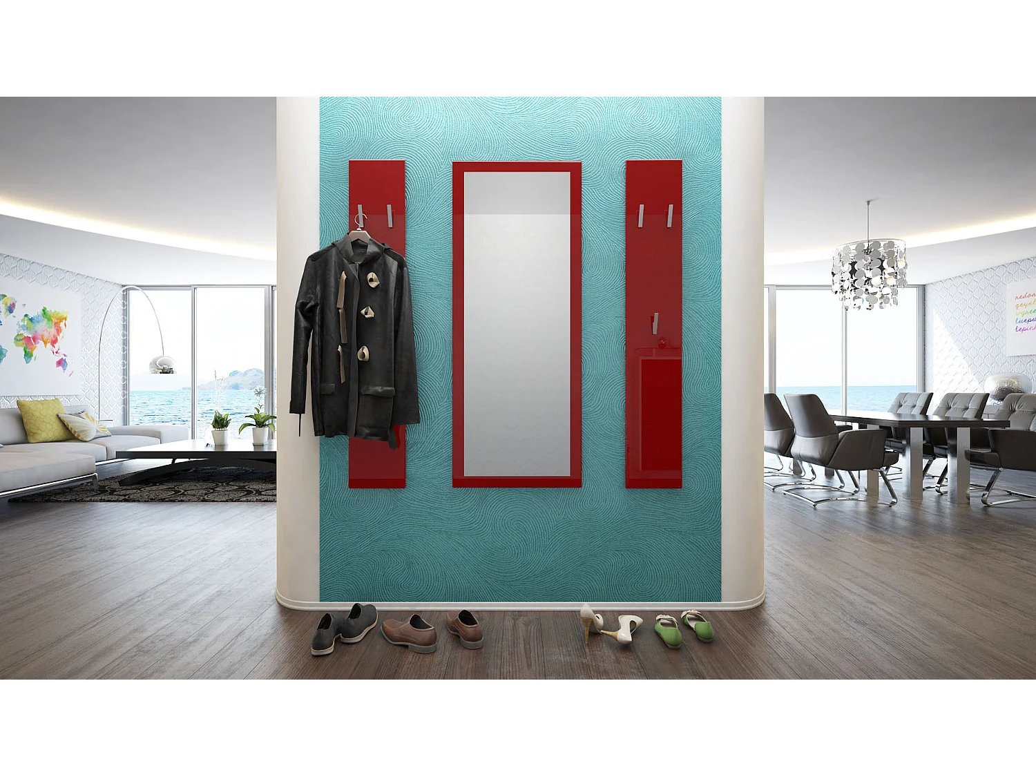 Ensemble de meubles d'entrée Spot en Bordeaux haute brillance