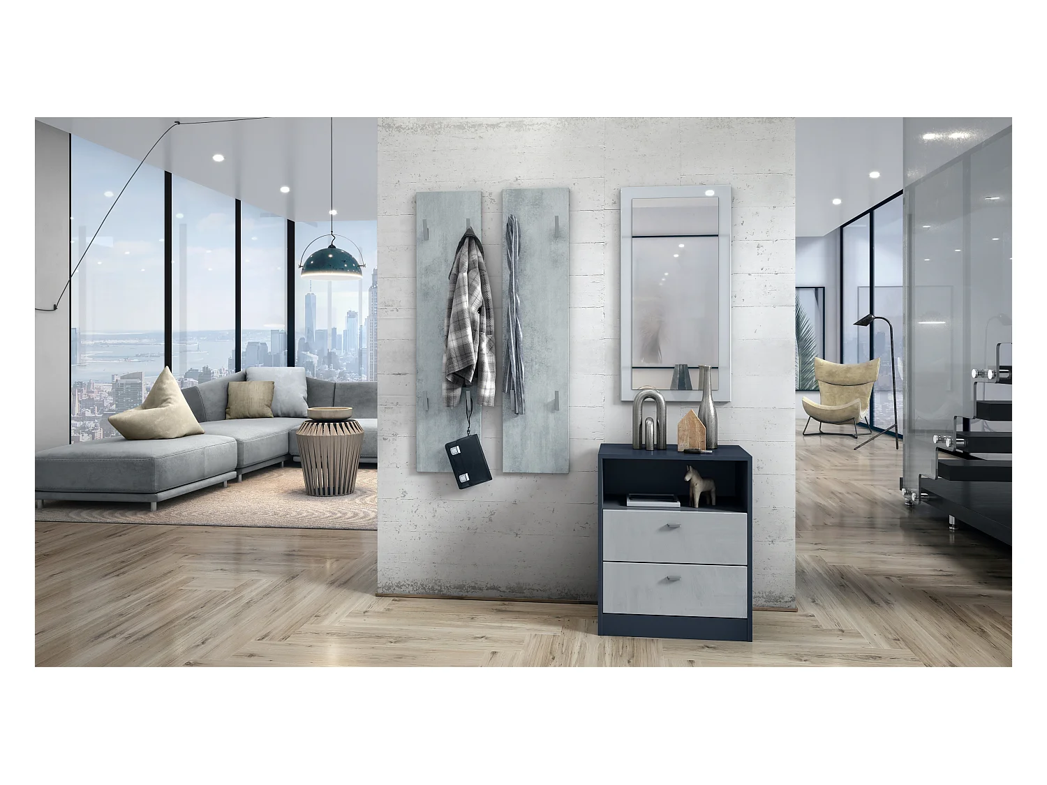 Vladon Perchero de pared 120, Perchero compuesto por 2 Paneles, Hormigón oxidado (cada uno: 28 x 120 x 2 cm)