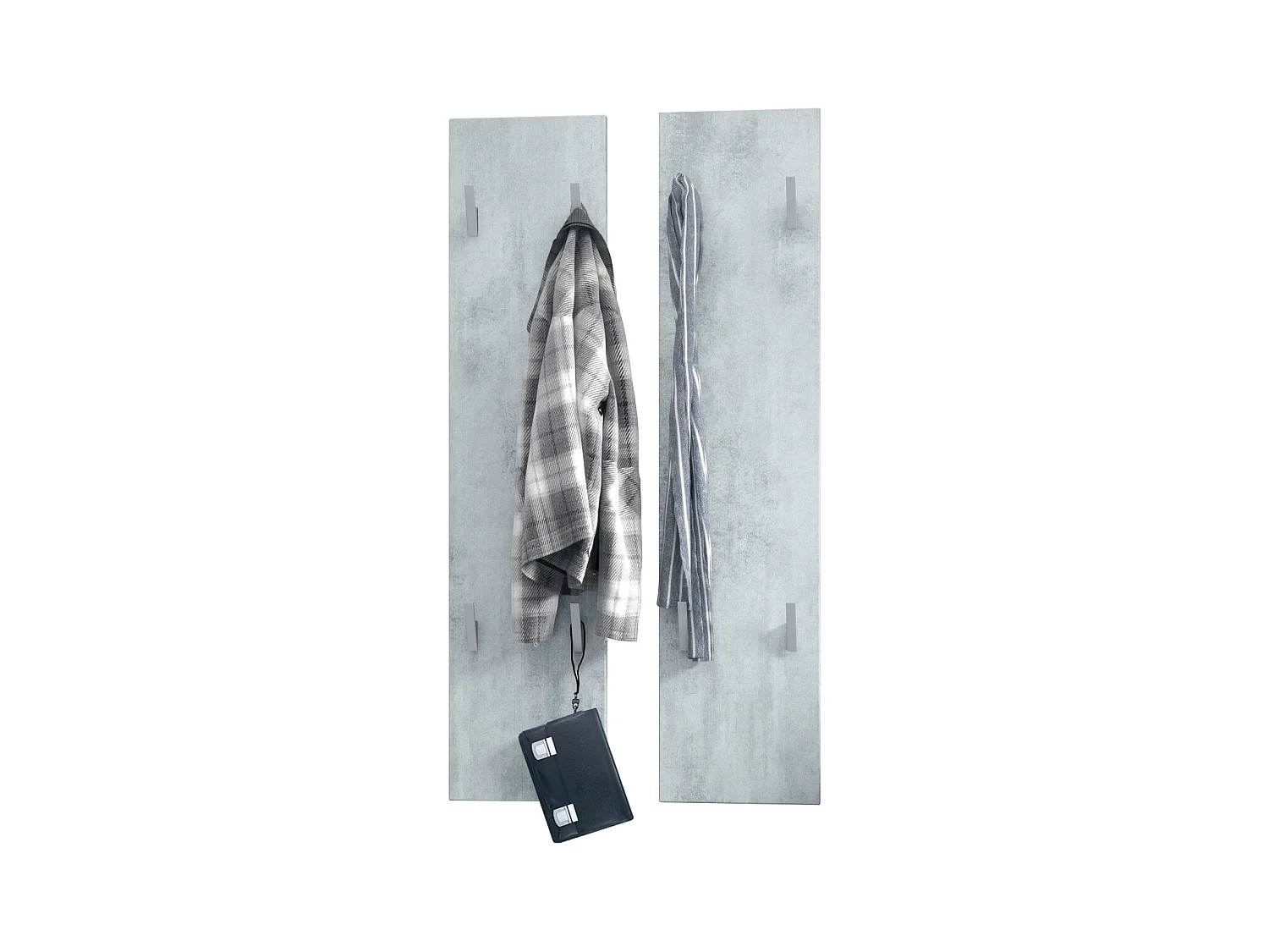 Panneau mural 120, Panneau de porte-manteau comprenant 2 panneaux, Aspect Béton Oxyde (28 x 120 x 2 cm chacun)