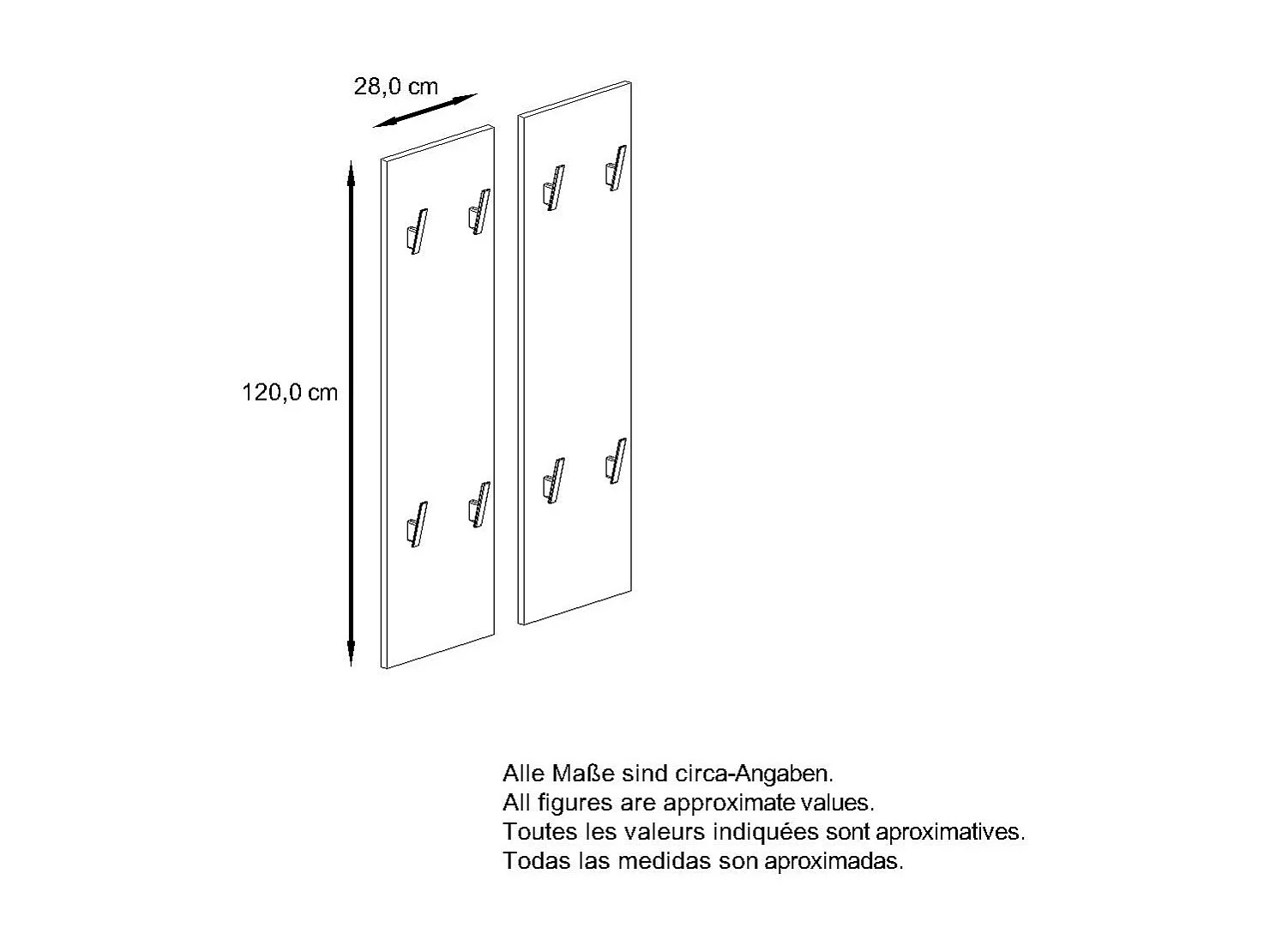 Panneau mural 120, Panneau de porte-manteau comprenant 2 panneaux, Aspect Béton Oxyde (28 x 120 x 2 cm chacun)