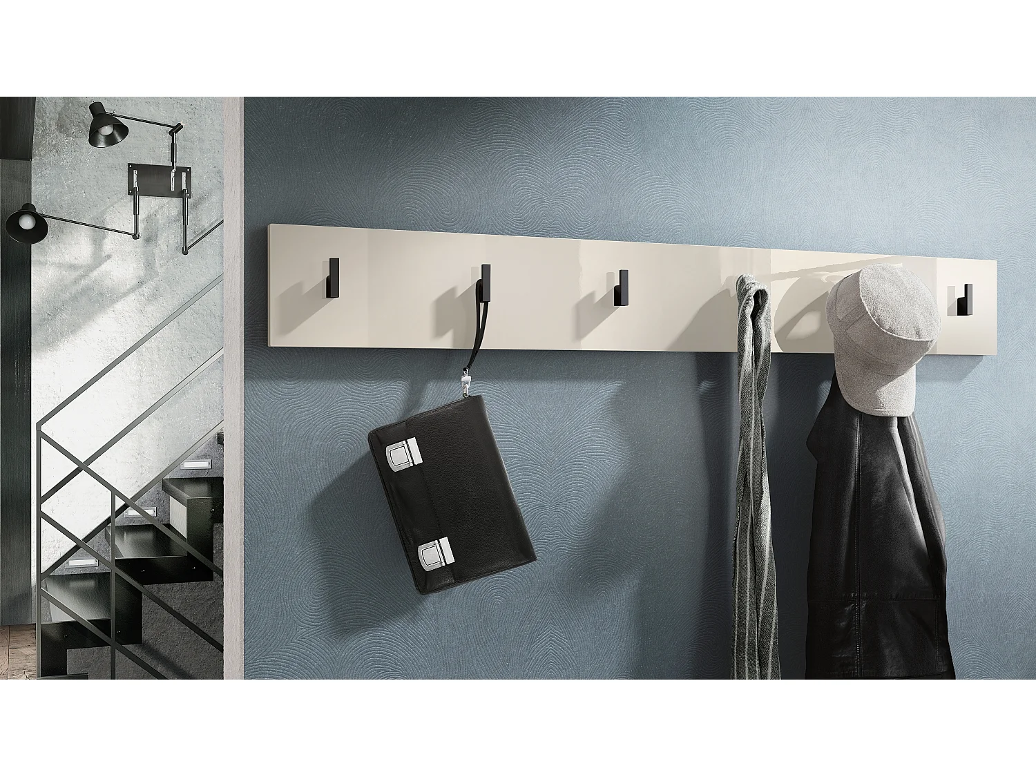 Wandgarderobe Garderobenleiste Garderobenpaneel Linea in Creme Hochglanz