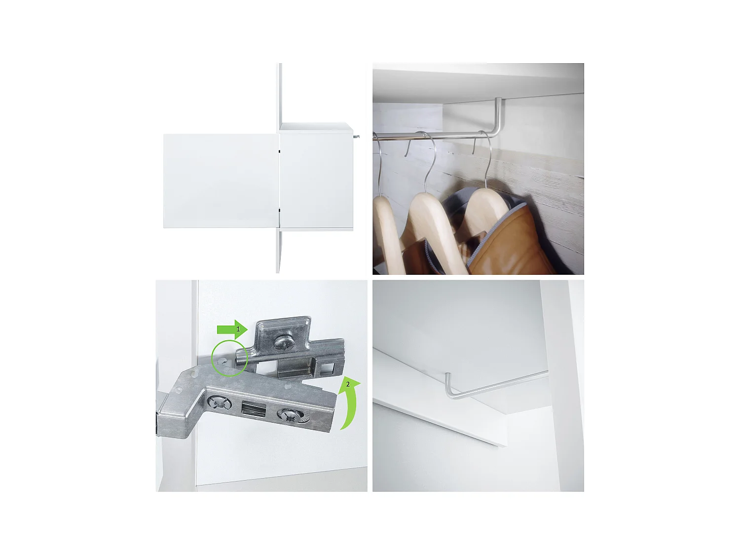 Garde-robe Carlton Neo, Porte-manteau mural avec panneau d'entrée, miroir, tringle à vêtements et armoire murale, blanc mat (52 x 193 x 35 cm)