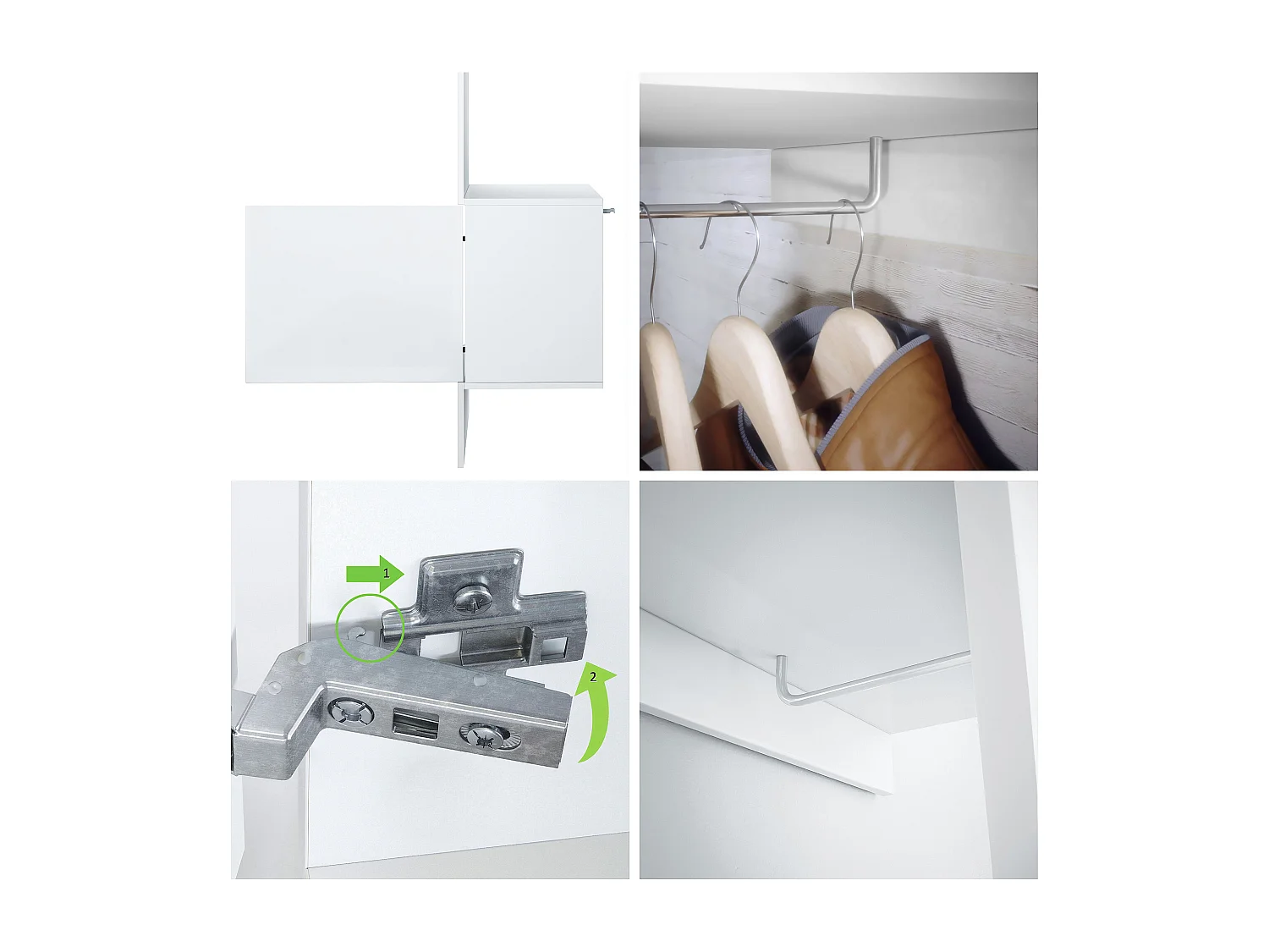 Garde-robe Carlton Neo, Porte-manteau mural avec panneau d'entrée, miroir, tringle à vêtements et armoire murale, blanc mat (52 x 193 x 35 cm)