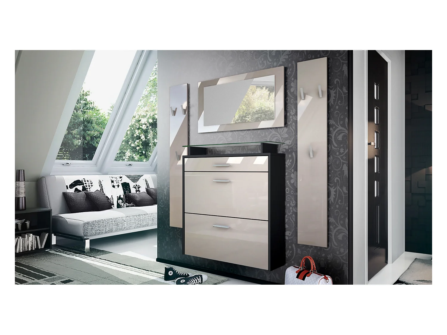 GARDEROBE Malea Front in Sandgrau Hochglanz