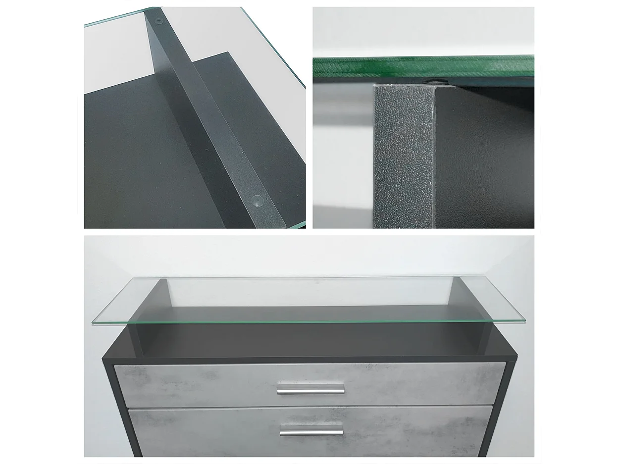 Vladon Mueble recibidor Malea, Mueble de entrada compuesto por 1 Zapatero colgante, 1 Espejo de pared y 2 Percheros, Antracita mate/Zarzamora de alto brillo