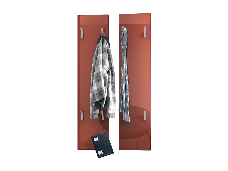 Panneau mural 120, Panneau de porte-manteau comprenant 2 panneaux, Bordeaux haute brillance (28 x 120 x 2 cm chacun)