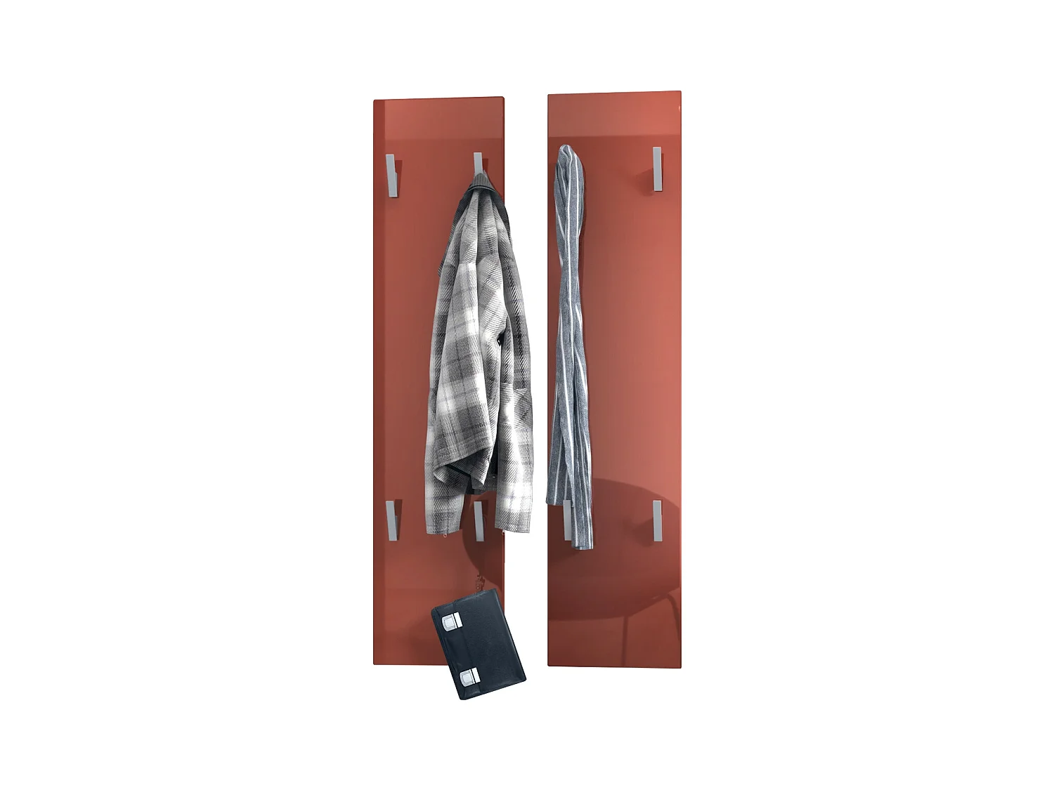 Panneau mural 120, Panneau de porte-manteau comprenant 2 panneaux, Bordeaux haute brillance (28 x 120 x 2 cm chacun)