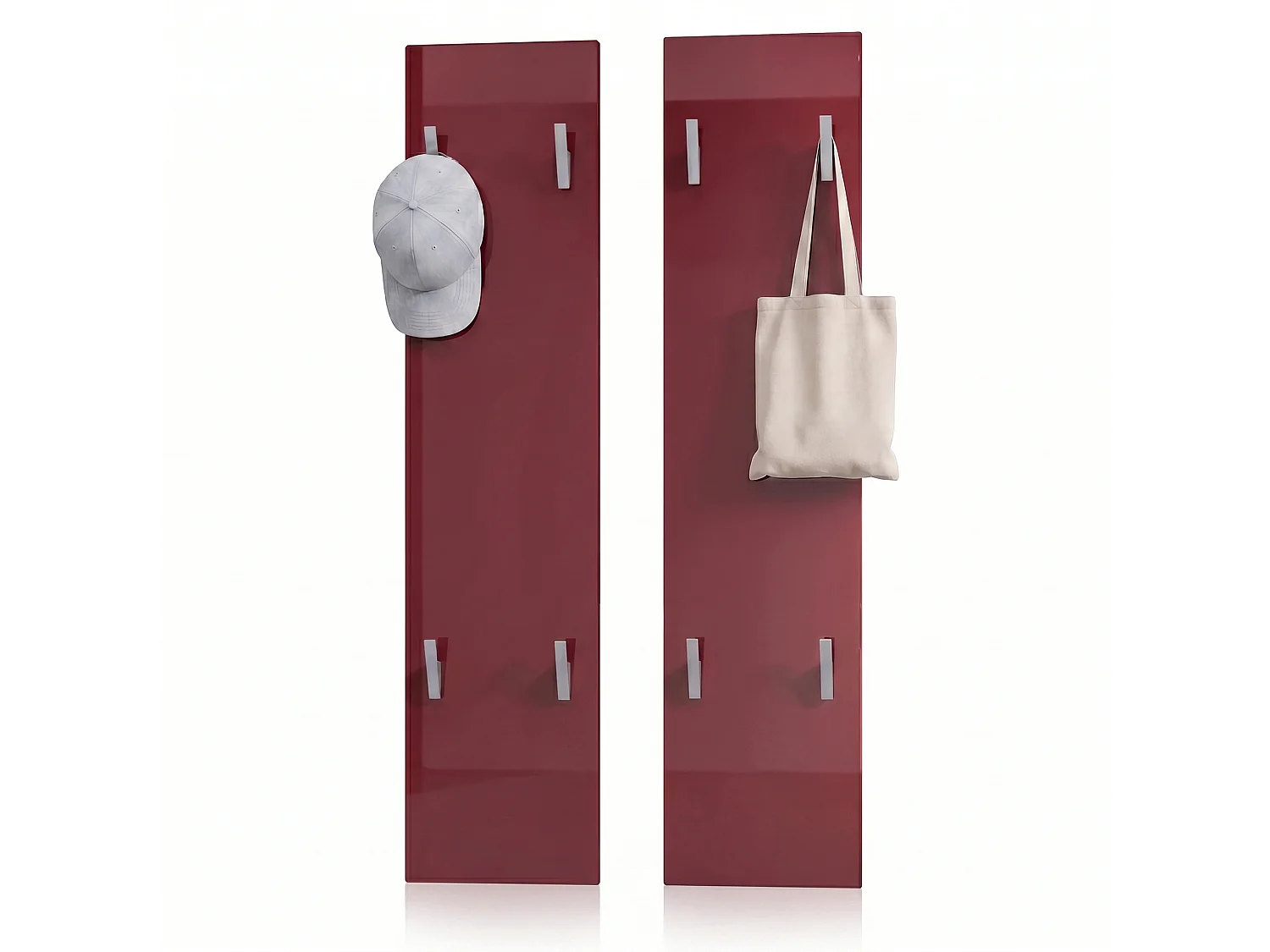 Panneau mural 120, Panneau de porte-manteau comprenant 2 panneaux, Bordeaux haute brillance (28 x 120 x 2 cm chacun)