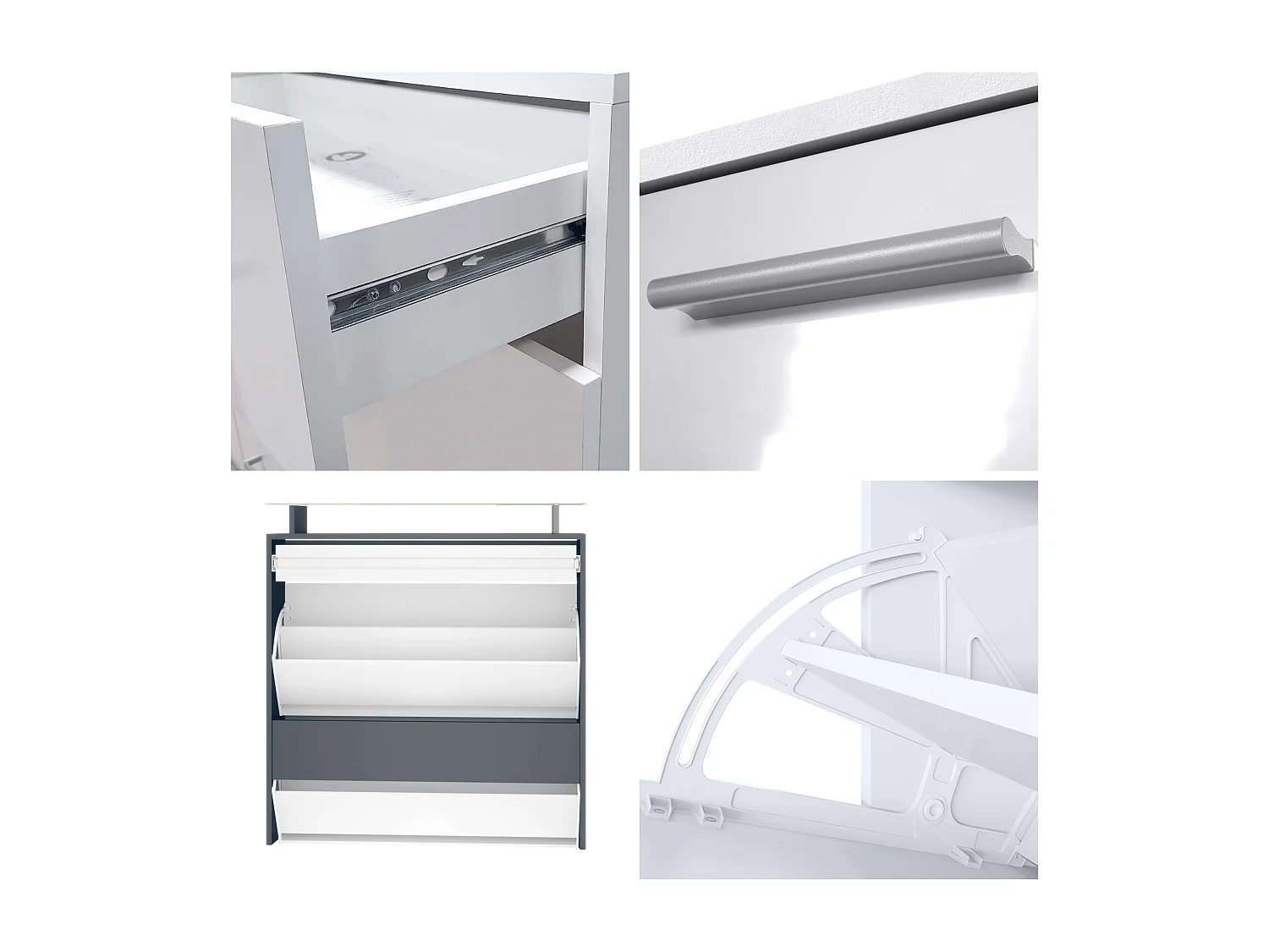 Penderie Malea, Meuble d’entrée comprenant 1 commode à chaussures, 1 miroir et 2 panneaux porte-manteaux, Anthracite mat/Gris sable brillant, LED blanc inclus