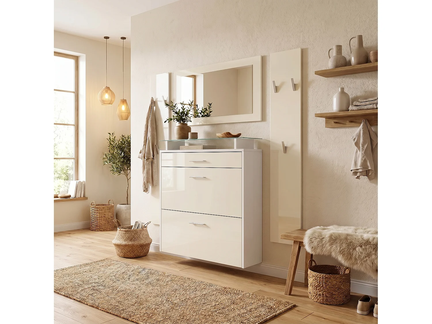 GARDEROBE Malea Front in Creme Hochglanz