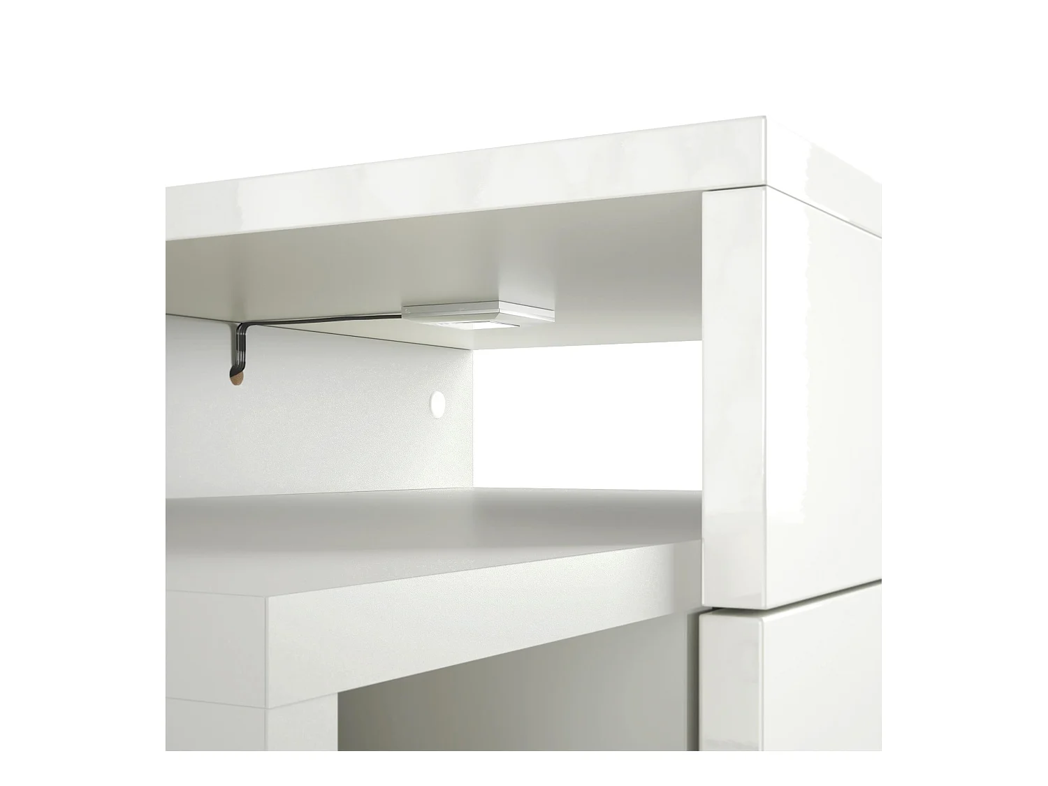 Table de chevet Queens, Table de nuit avec 2 tiroirs et 1 compartiment latéral à fixer au mur, Noir mat/Chêne Nature, incl. LED blanc (60x63x36 cm)
