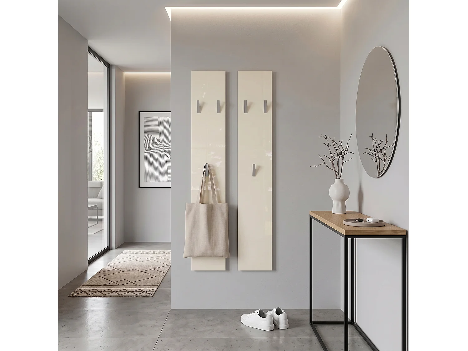 Panneau Mural 140, Fabriqué en Allemagne, Panneau de Vestiaire avec 2 Panneaux, crème haute brillance (je 24 x 140 x 2 cm)