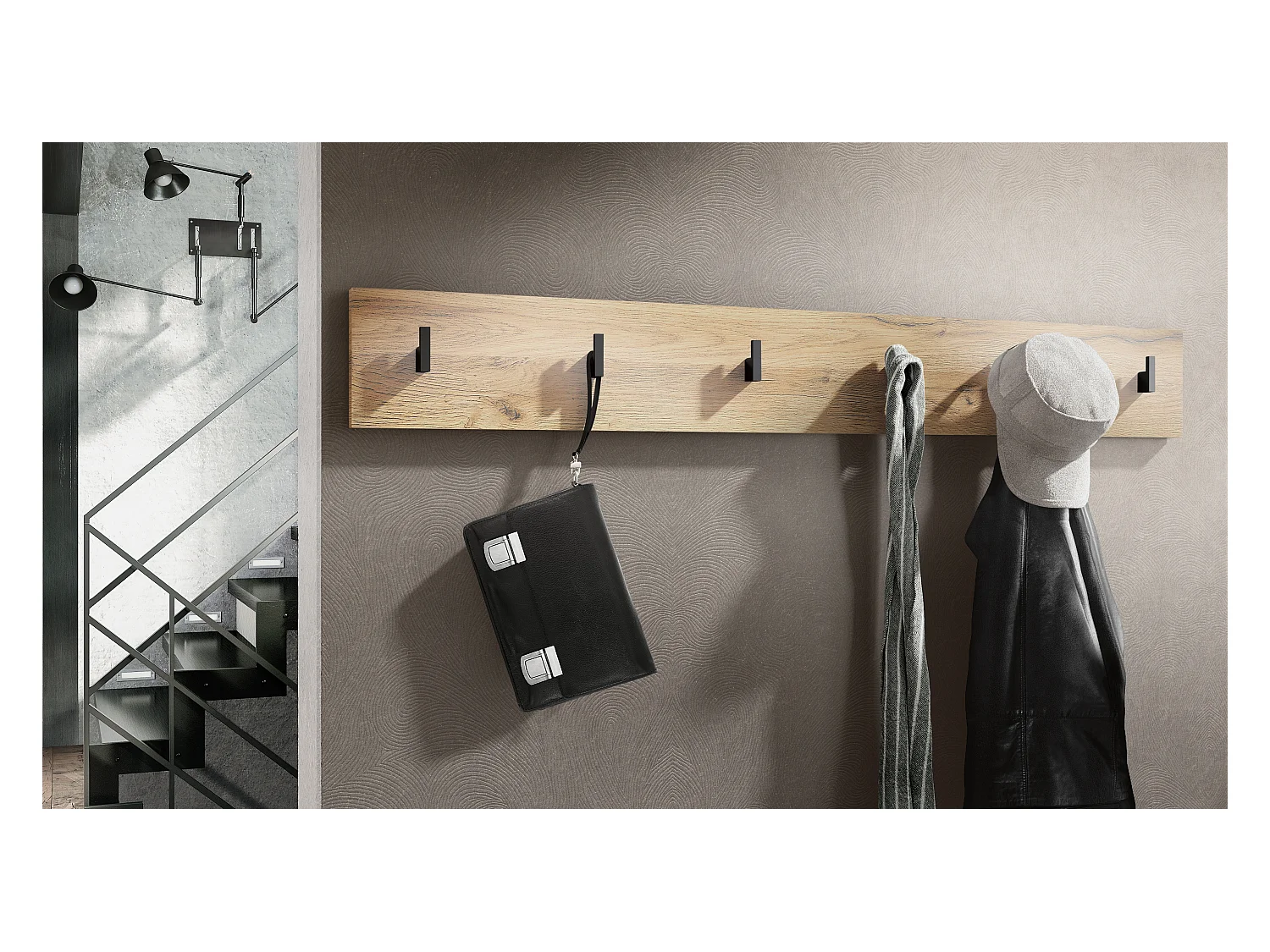 Wandgarderobe Garderobenleiste Garderobenpaneel Linea in Eiche Natur