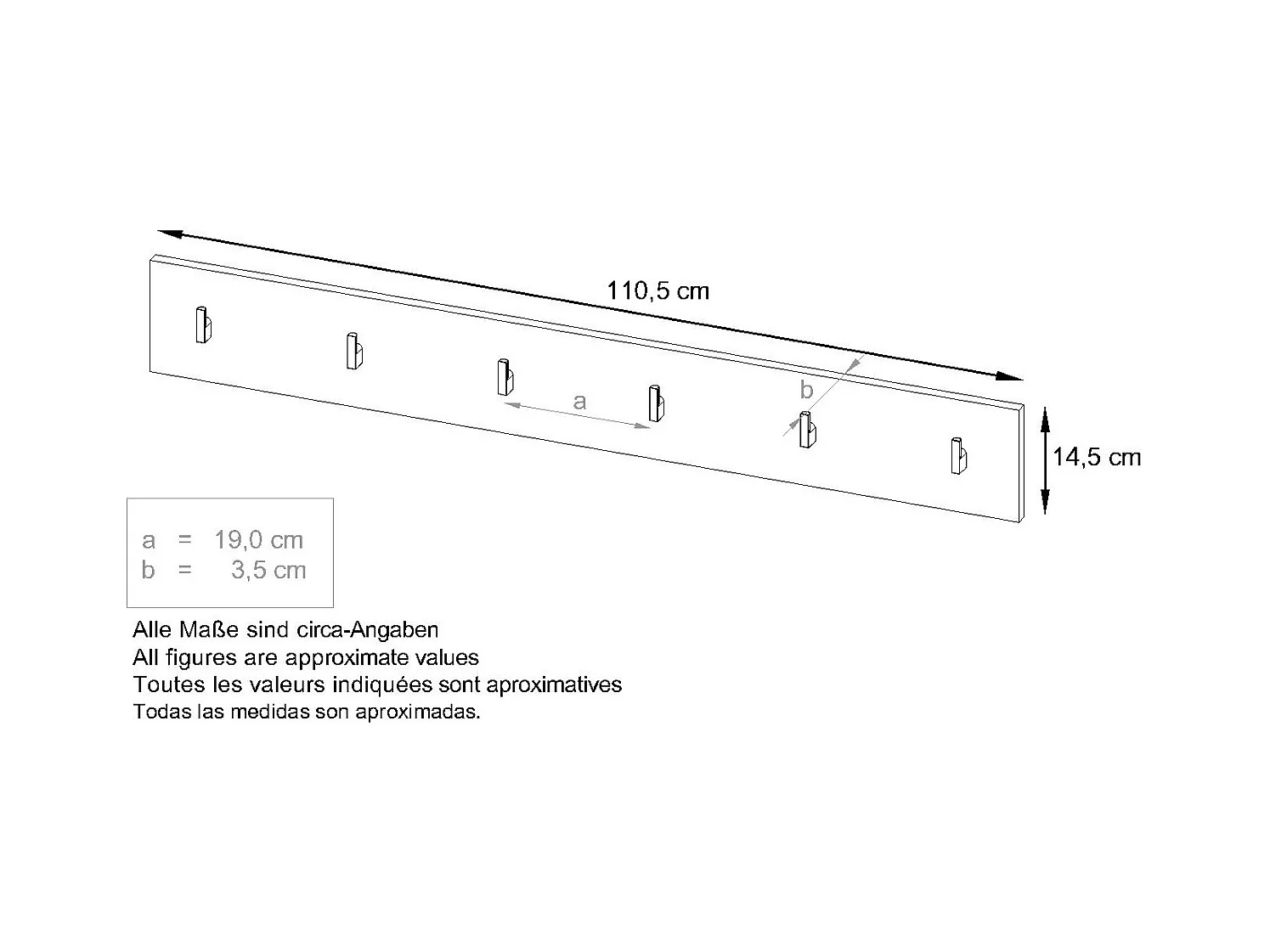 Wandgarderobe Garderobenleiste Garderobenpaneel Linea in Eiche Natur