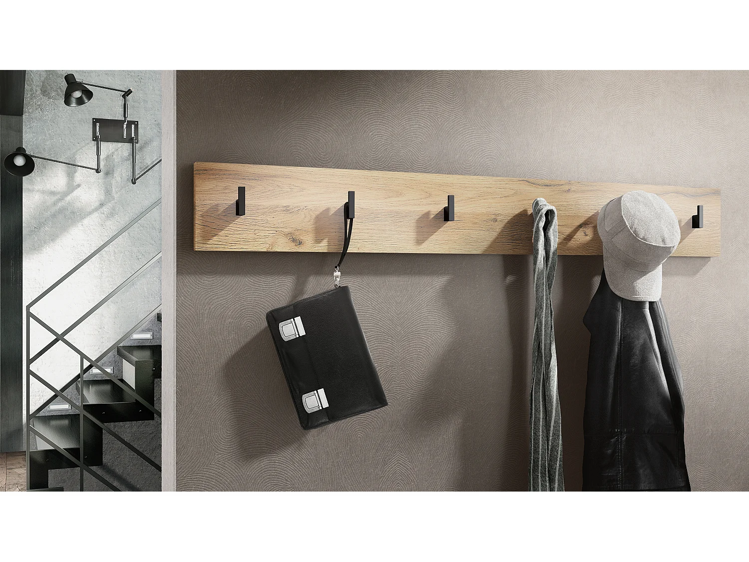 Wandgarderobe Garderobenleiste Garderobenpaneel Linea in Eiche Natur