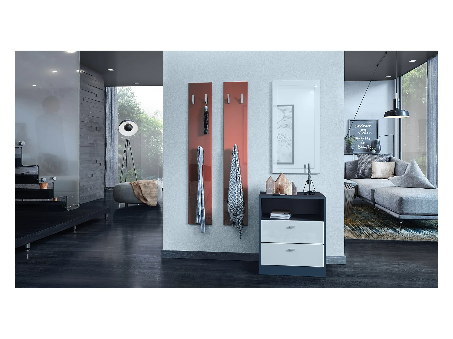 Panel de Pared 140, Hecho en Alemania, Panel Perchero con 2 Paneles, burdeos de alto brillo (je 24 x 140 x 2 cm)