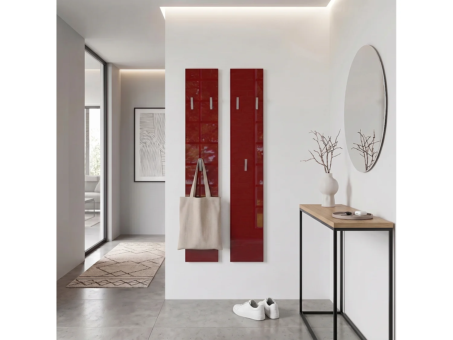Panneau Mural 140, Fabriqué en Allemagne, Panneau de Vestiaire avec 2 Panneaux, bordeaux haute brillance (je 24 x 140 x 2 cm)