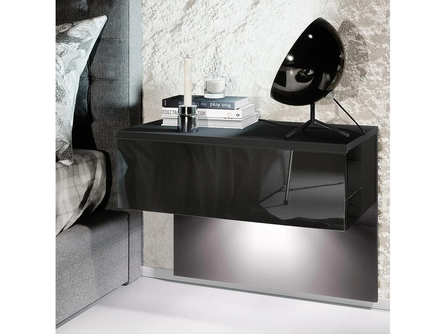 NACHTTISCH Sleep Fronten in Schwarz Hochglanz