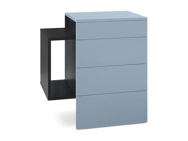 Comodino  Queens, comodino a parete con 2 cassetti e 1 scomparto laterale, nero/opaco denim (60 x 63 x 36 cm)