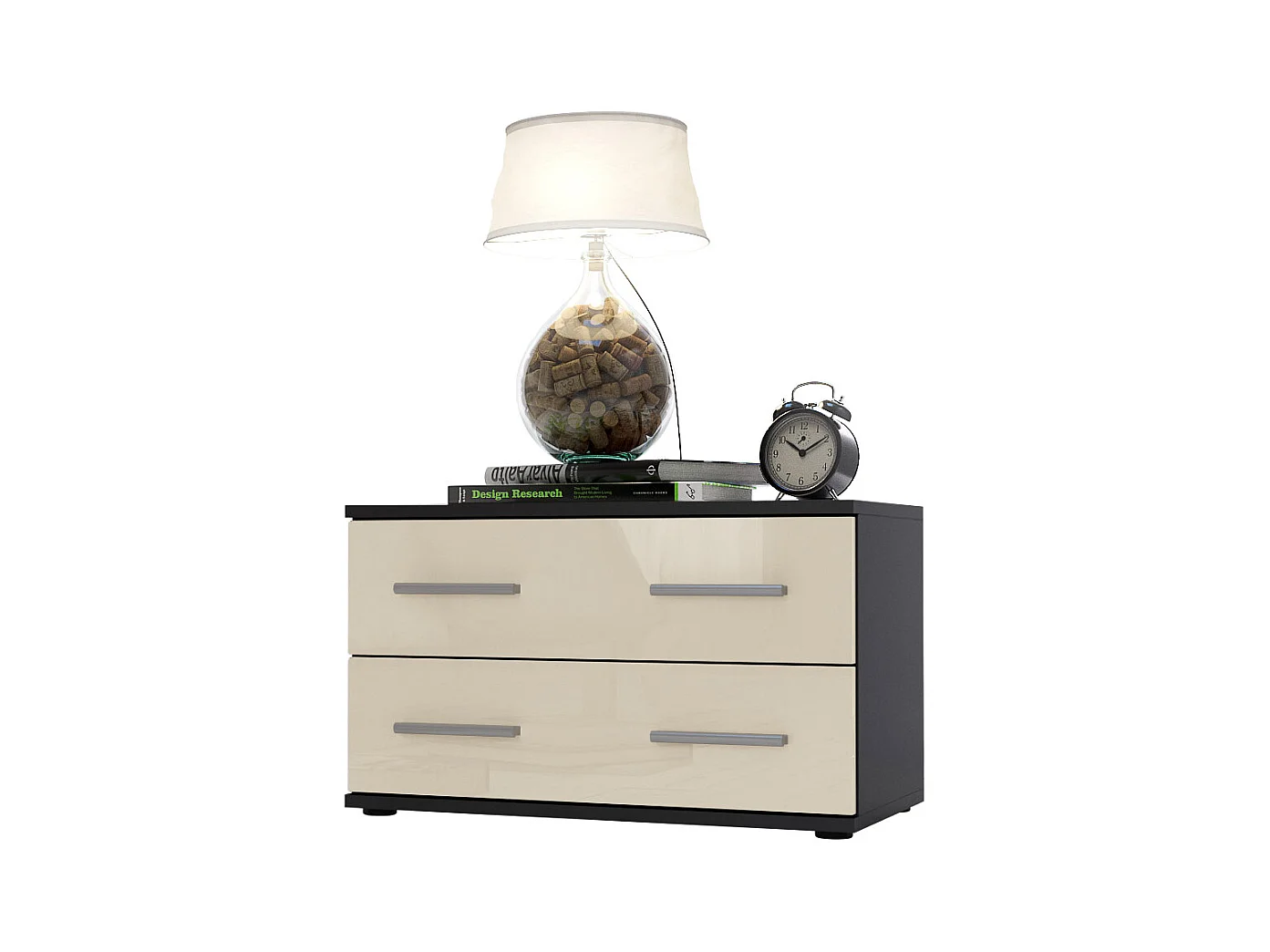 NACHTTISCH Kioto Front in Creme Hochglanz