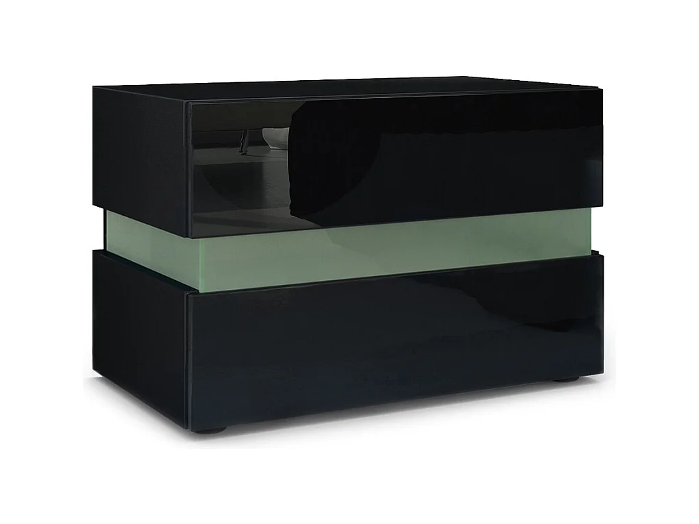 Table de chevet Flow, Table de nuit avec tiroir pour fixation murale, Noir mat/Noir haute brillance (60 x 45 x 39 cm)