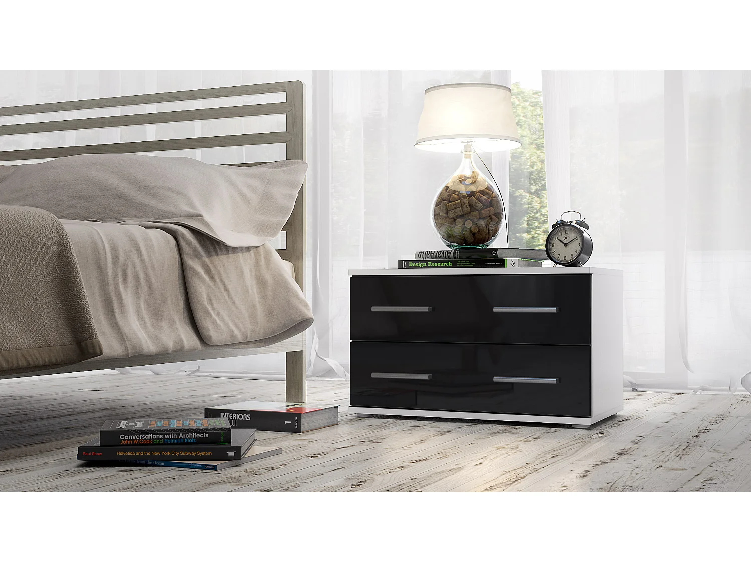 NACHTTISCH Kioto Front in Schwarz Hochglanz