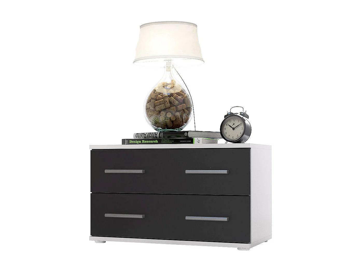 Table de chevet de nuit Kioto, Corps en Blanc mat / Façades en Noir mat