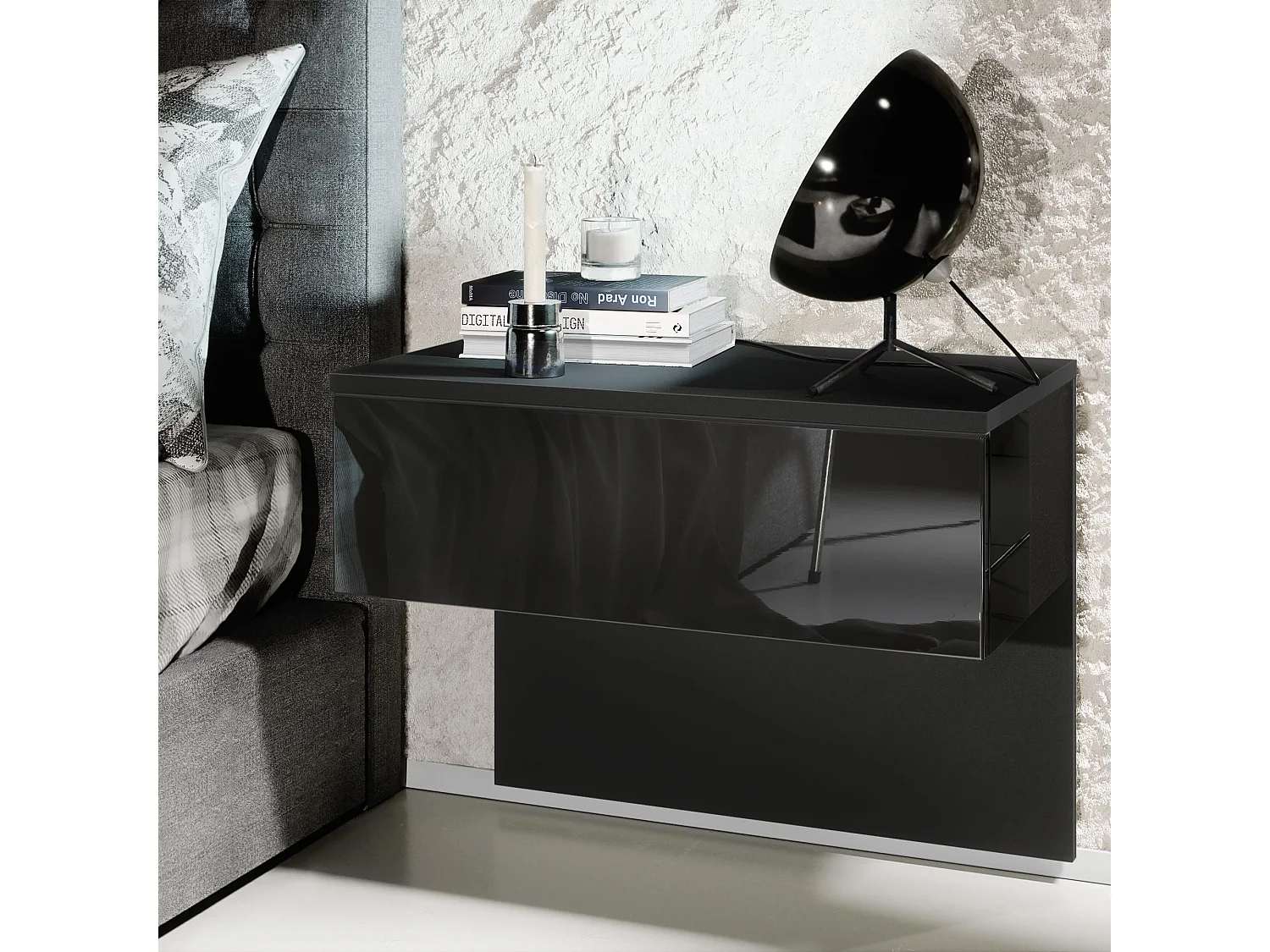 NACHTTISCH Sleep Fronten in Schwarz Hochglanz