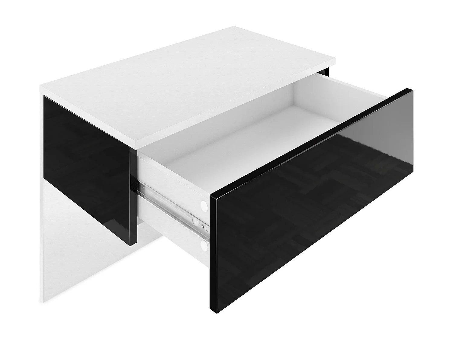 Table de chevet Sleep, Table de nuit à fixation murale avec tiroir, Blanc mat/Noir mat (60 x 46 x 35 cm)