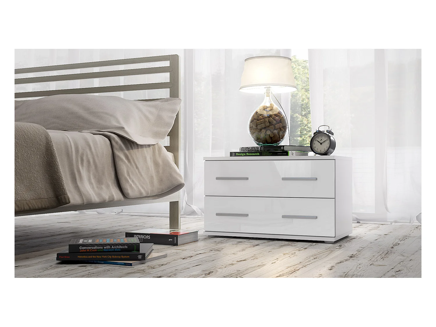 NACHTTISCH Kioto Front in Weiß Hochglanz