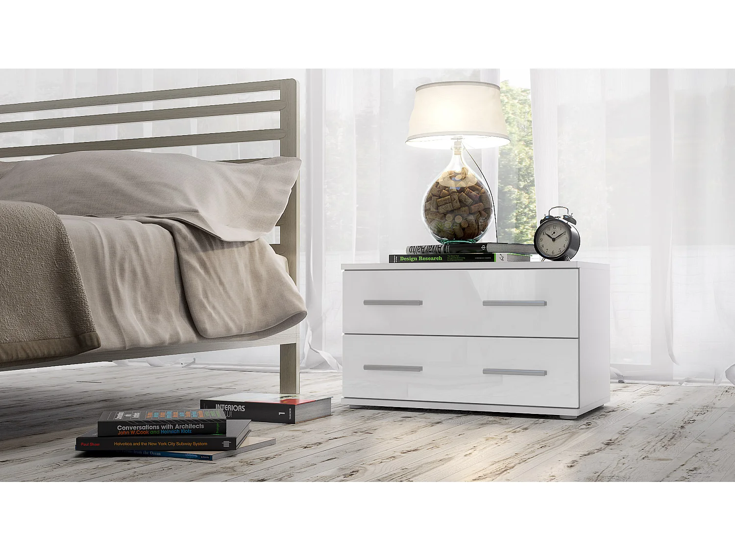 NACHTTISCH Kioto Front in Weiß Hochglanz