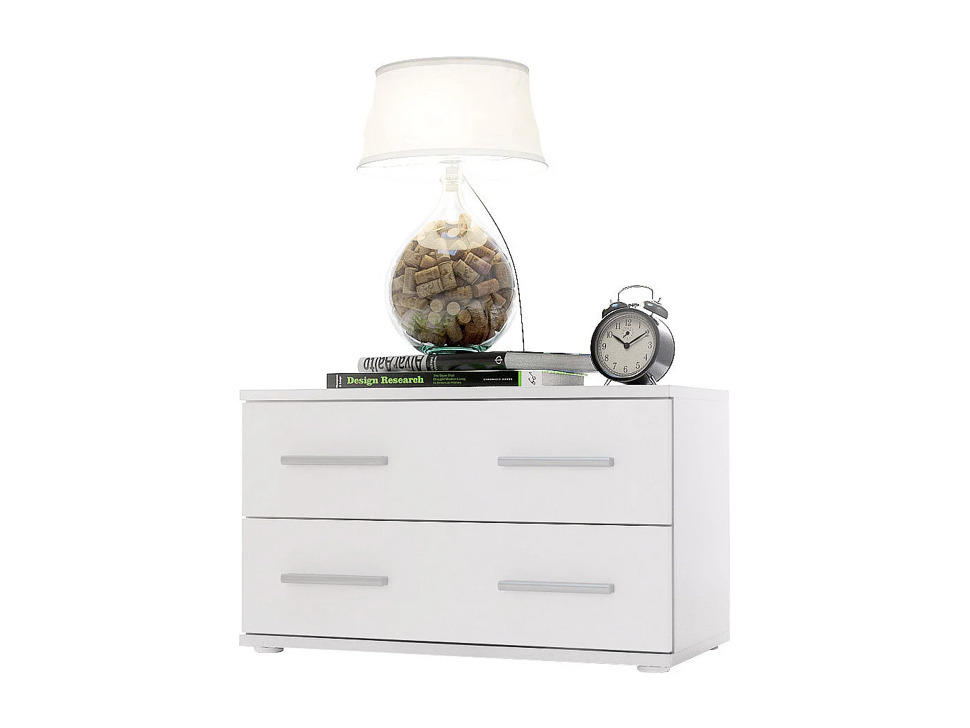 Table de chevet de nuit Kioto, Corps en Blanc mat / Façades en Blanc mat