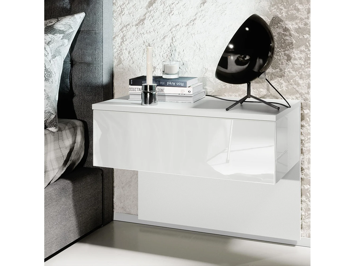 NACHTTISCH Sleep Fronten in Weiß Hochglanz
