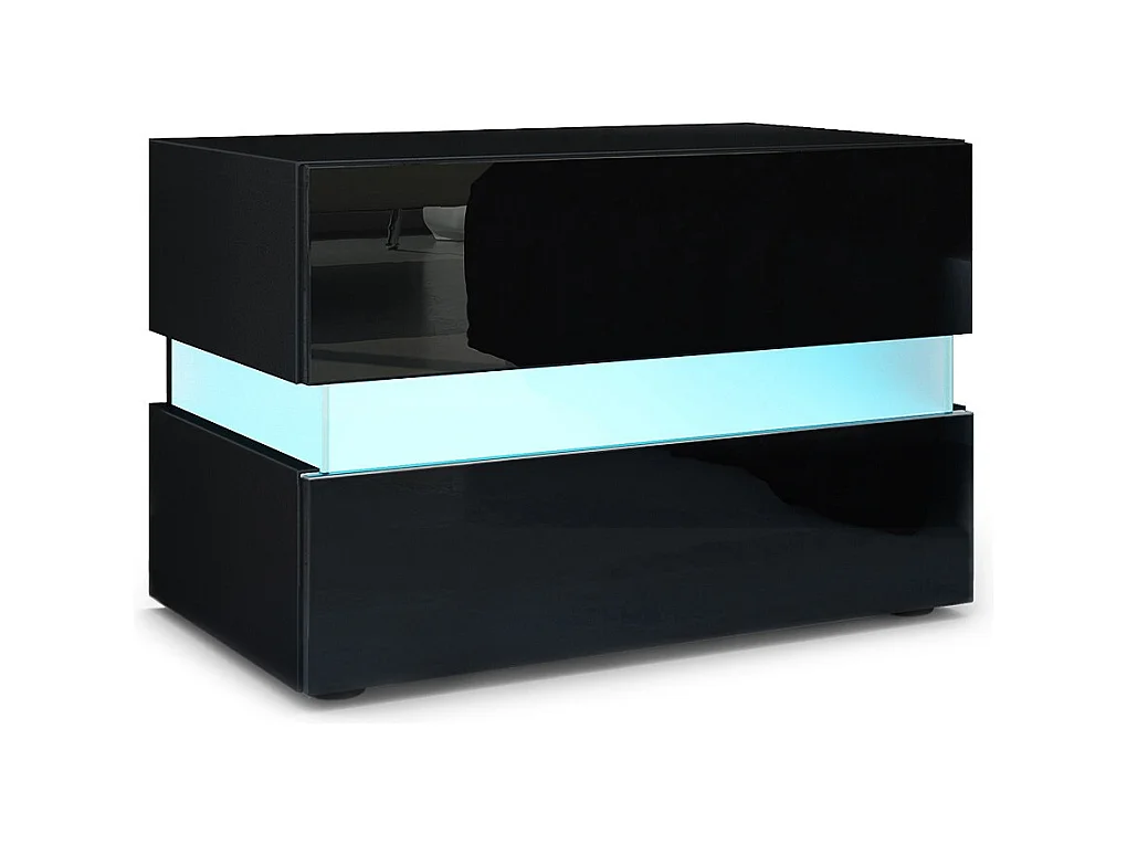 Table de chevet Flow, Table de nuit avec tiroir pour fixation murale, Noir mat/Noir haute brillance, éclairage LED inclus (60 x 45 x 39 cm)