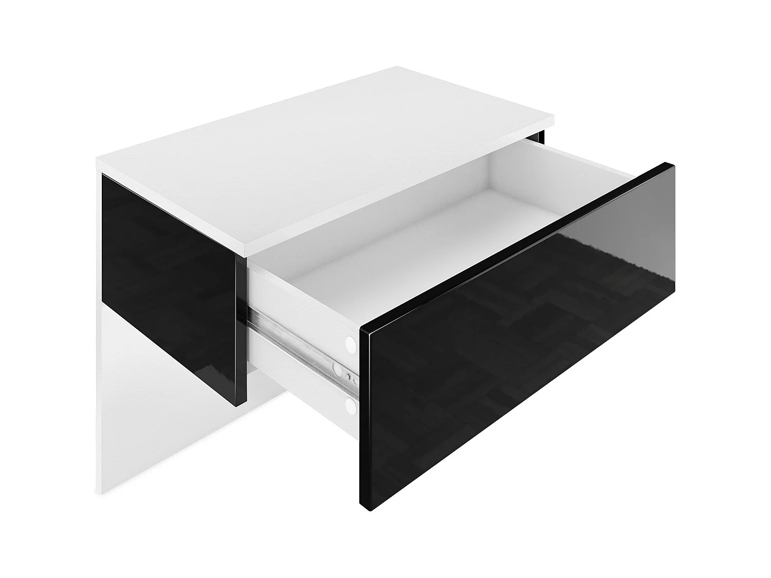Table de chevet Sleep, Table de nuit à fixation murale avec tiroir, Blanc mat/Blanc mat, éclairage LED inclus (60 x 46 x 35 cm)