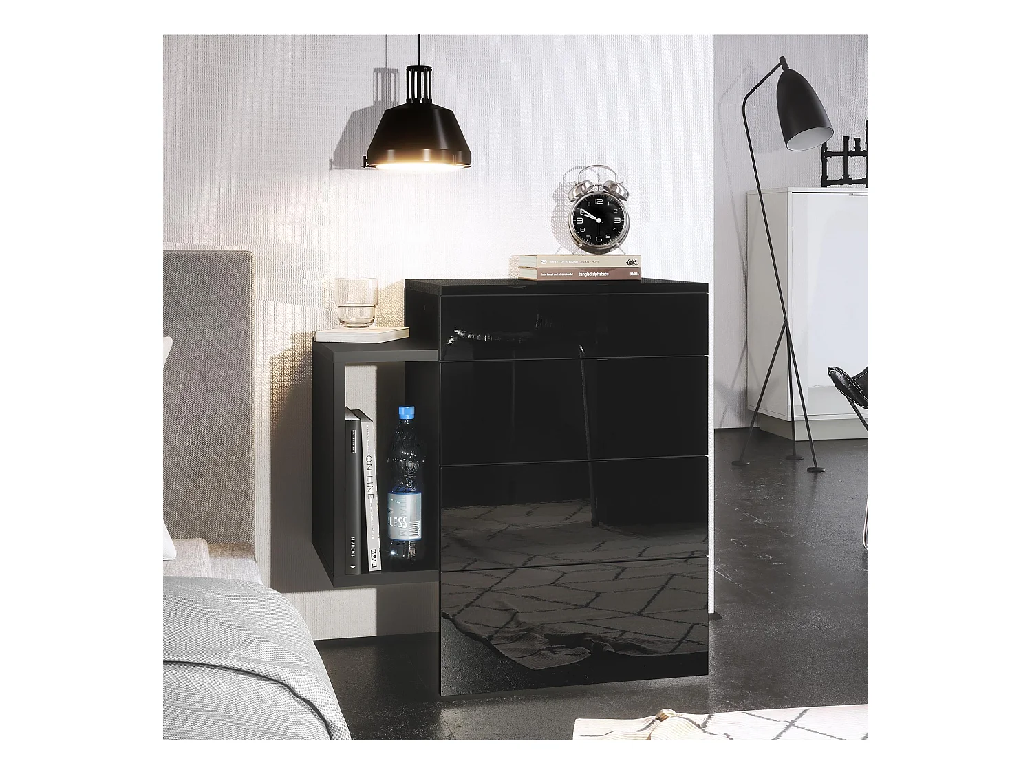 NACHTTISCH Queens Front in Schwarz Hochglanz