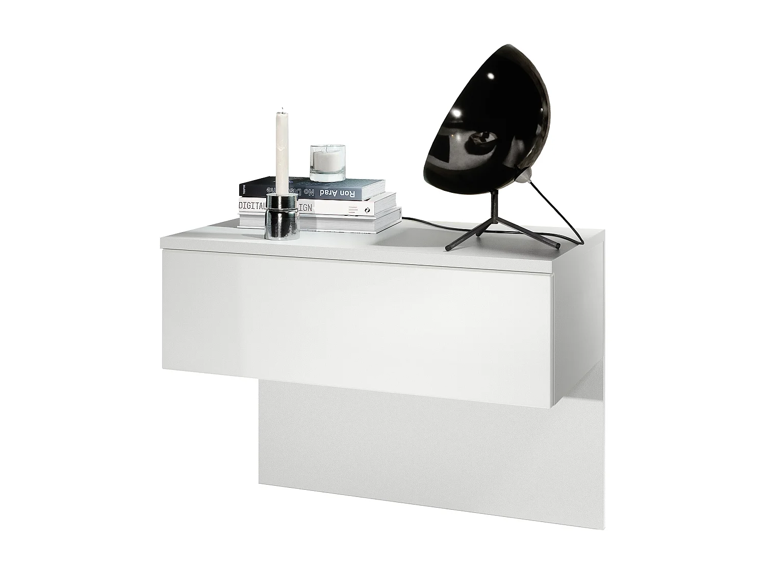 Table de chevet de nuit Sleep, Corps en Blanc mat / Façades et les côtés en Blanc mat