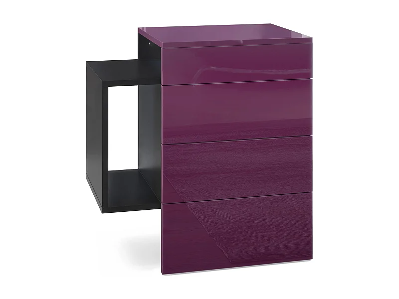 Vladon Mesita de noche Queens, Cómoda de noche con 2 Cajones y 1 Compartimento, Negro mate/Zarzamora de alto brillo (60 x 63 x 36 cm)