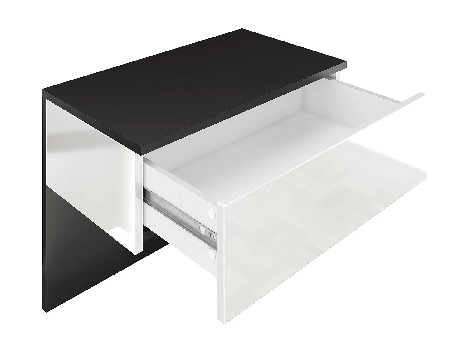 Table de chevet Sleep, Table de nuit à fixation murale avec tiroir, Noir mat/Gris sable haute brillance, éclairage LED inclus (60 x 46 x 35 cm)