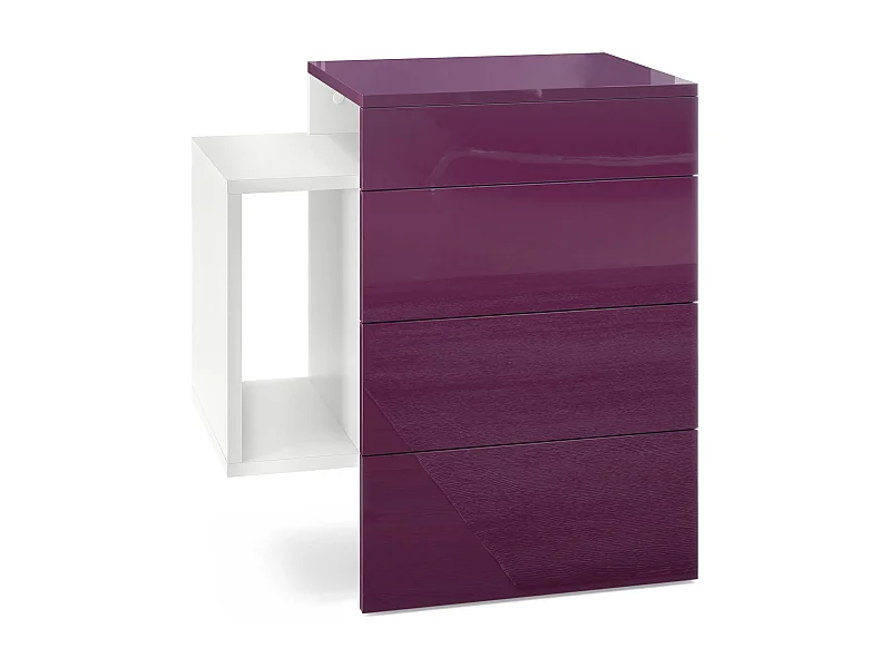 Vladon Mesita de noche Queens, Cómoda de noche con 2 Cajones y 1 Compartimento lateral para Montaje en Pared, Blanco mate/Zarzamora de alto brillo (60 x 63 x 36 cm)