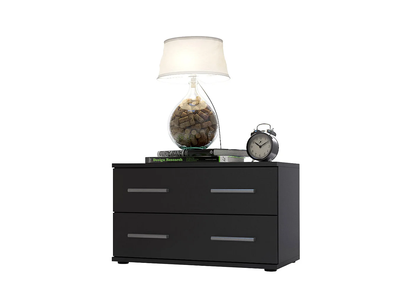 Table de chevet de nuit Kioto, Corps en Noir mat / Façades en Noir mat