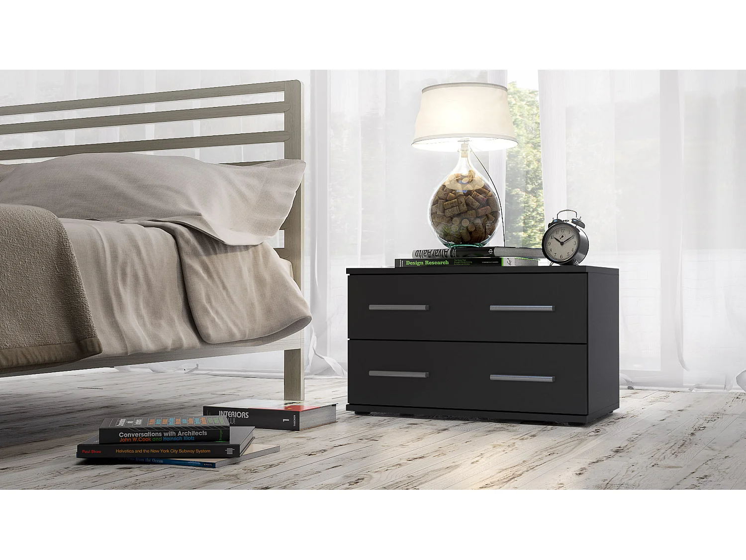 NACHTTISCH Kioto Front in Schwarz matt