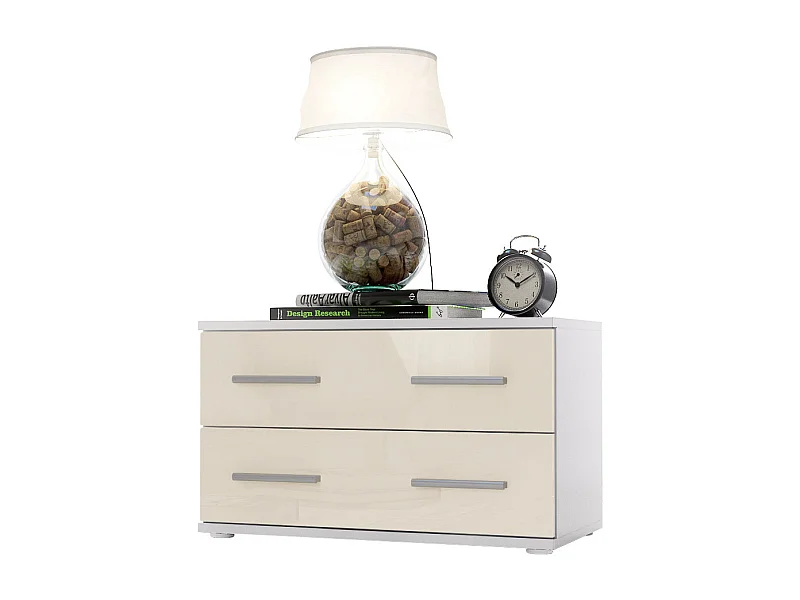 NACHTTISCH Kioto Front in Creme Hochglanz