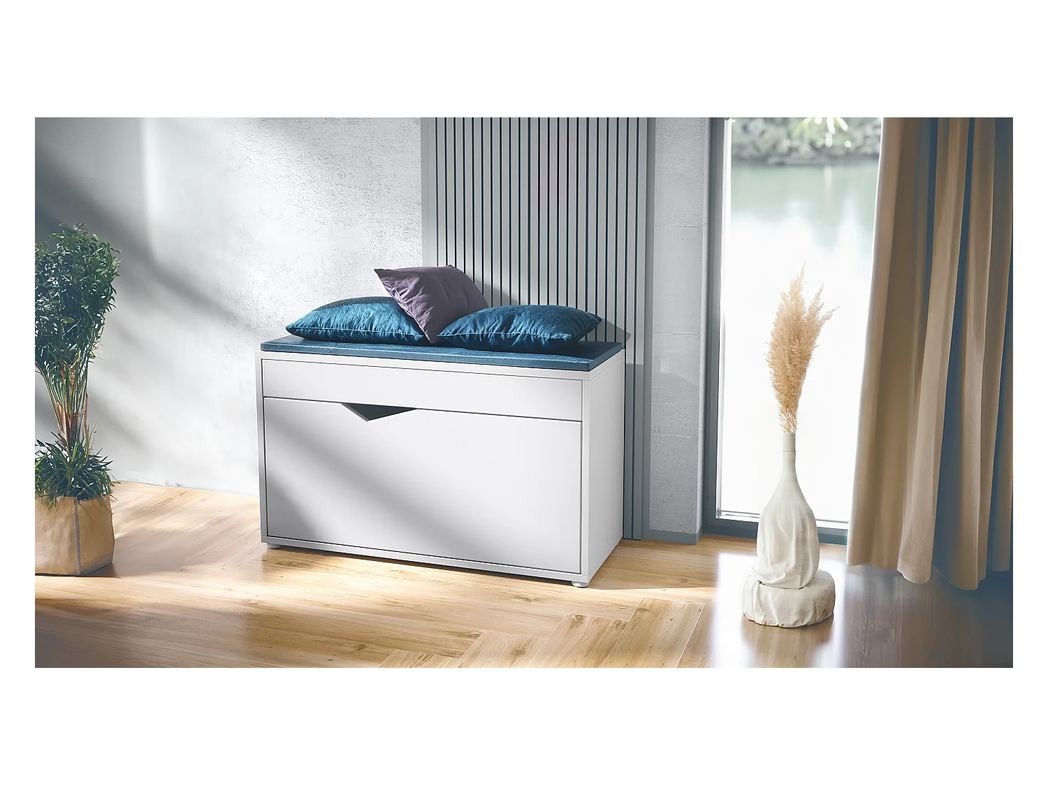 Banc à Chaussures Kolmio, Banc d'Assise pour 8 Paires de Chaussures, Étagère à Chaussures avec Siège, blanc mat/blanc mat (85 x 50 x 33 cm)