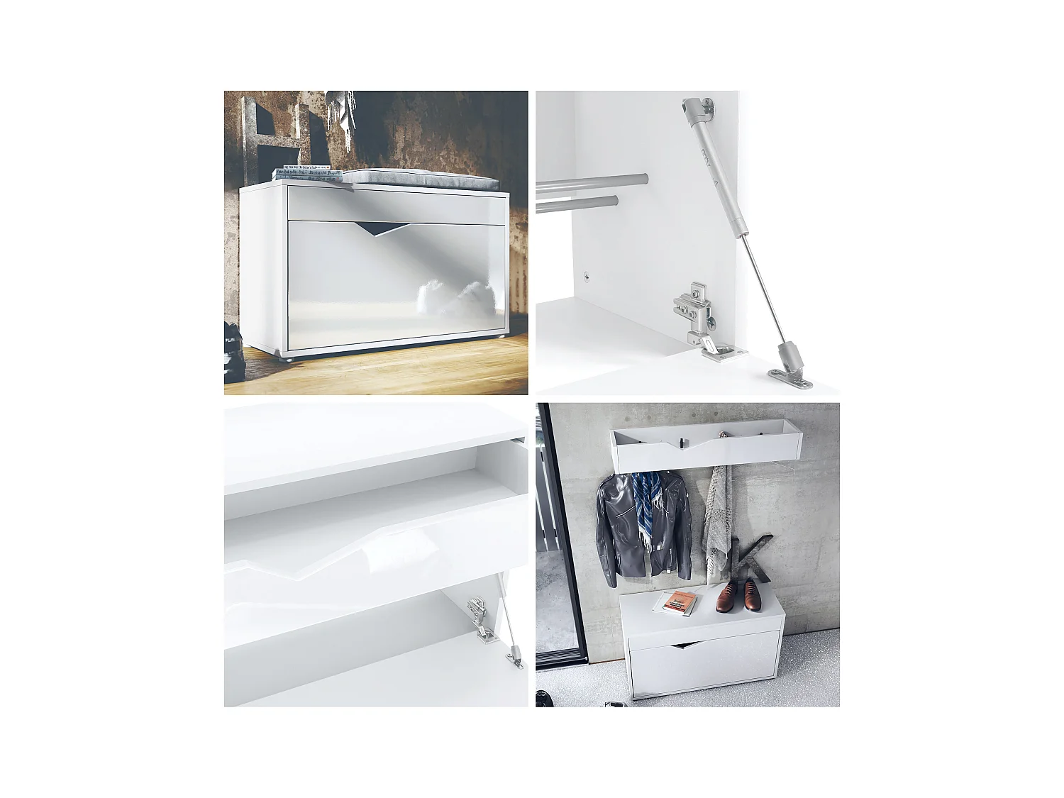 Banc à Chaussures Kolmio, Banc d'Assise pour 8 Paires de Chaussures, Étagère à Chaussures avec Siège, blanc mat/blanc mat (85 x 50 x 33 cm)